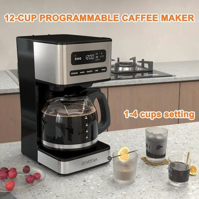 Alt view image 9 of 14 - 12 Cup Programmable Coffee Maker, Hot and Iced Coffee Makers, Regular & Strong Brew Drip Coffee Machine, 1-4 Cup, 24H Timer, Auto Shut-Off, Keep Warm, Pause & Serve