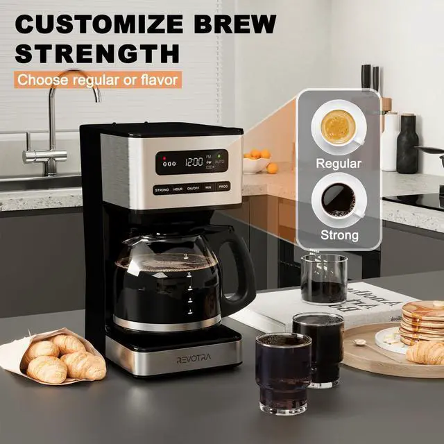Alt view image 12 of 14 - 12 Cup Programmable Coffee Maker, Hot and Iced Coffee Makers, Regular & Strong Brew Drip Coffee Machine, 1-4 Cup, 24H Timer, Auto Shut-Off, Keep Warm, Pause & Serve