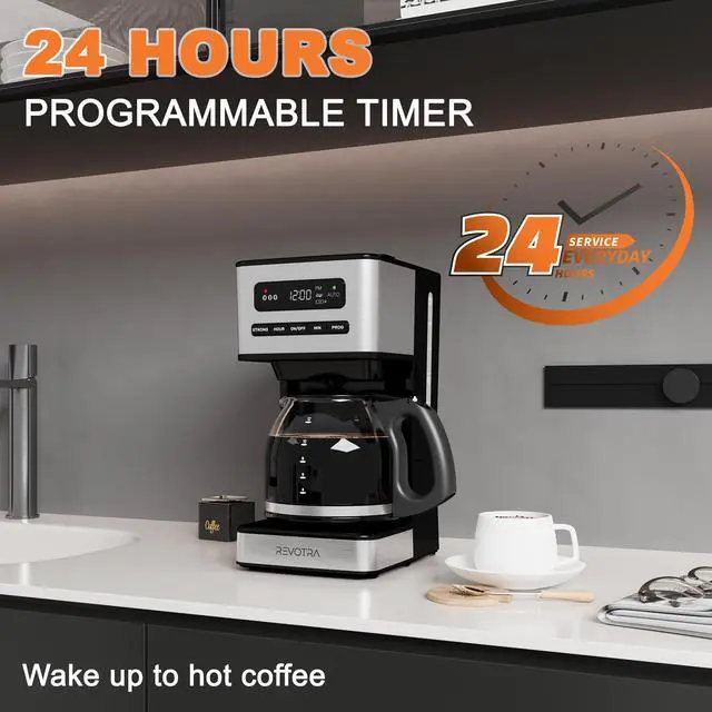 Alt view image 11 of 14 - 12 Cup Programmable Coffee Maker, Hot and Iced Coffee Makers, Regular & Strong Brew Drip Coffee Machine, 1-4 Cup, 24H Timer, Auto Shut-Off, Keep Warm, Pause & Serve
