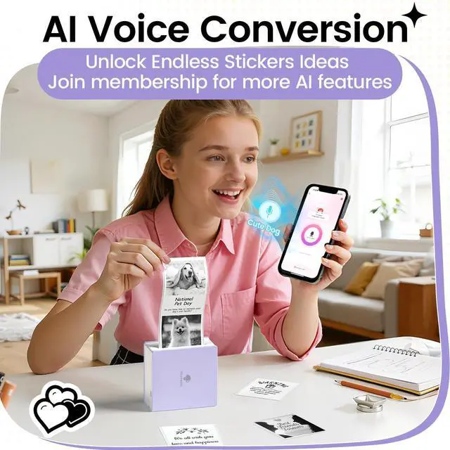 Alt view image 10 of 10 - Mini Sticker Printer- Mini Printer Sticker Maker Machine M02, Print Pods Suitable for Creative DIY, Diaries, Photos, Study Notes, Portable Thermal Inkless Label Maker for Home/Travel, Purple