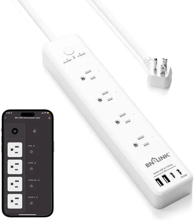 Alt view image 8 of 14 - Smart Plug Power StripSurge Protector with 4 Individually Controlled Smart Outlets, 4 USBs (incl. 20W USB-C), Compatible with Alexa and Google Home