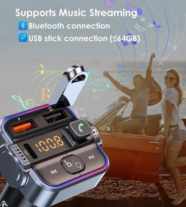 Alt view image 14 of 14 - Bluetooth 5.3 FM Transmitter for Car, Dual Micphone Hands-Free Calls Wireless Radio Receiver, PD 30W & QC3.0 Fast Car Charger Adapter