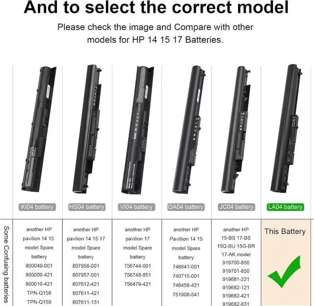 Alt view image 9 of 14 - Laptop/Notebook Battery Replacement for HP 776622-001 728460-001 TPN-Q130 752237-001 TPN-Q132 LA04 TPN-Q129 LA04DF HSTNN-DB5M HSTNN-YB5M F3B96AA HSTNN-UB5M - Black - High Performance New