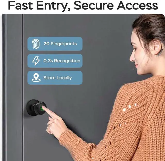 Alt view image 11 of 14 - Fingerprint Door Lock for Bedrooms, Fingerprint Door Knob with Lock, Smart Door Lock, App Control, Back-up Keys, Thumbprint Door Knob for Bedrooms, Office, Apartment