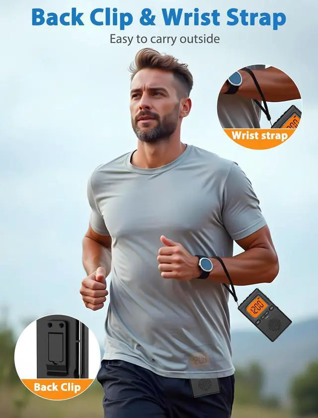 Alt view image 10 of 14 - 2000mAh Rechargeable AM FM Radio with Bluetooth Portable Transistor Pocket Radio with Best Reception Digital Tuning, Flashlight,LCD Screen,Earphone Jack, Sleep Timer and Alarm Clock for Jogging