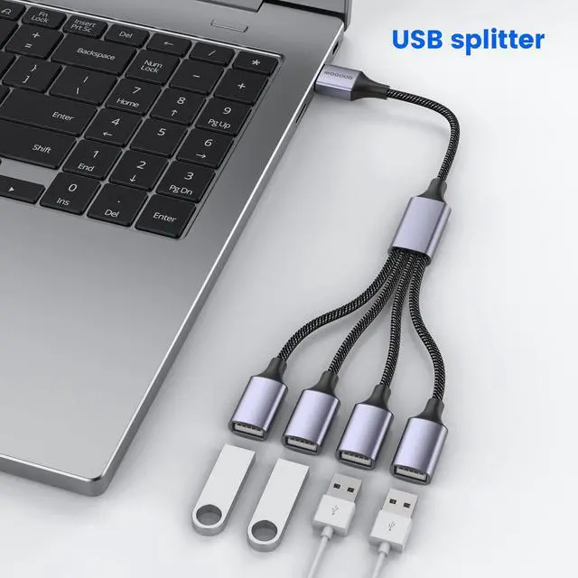 Alt view image 7 of 7 - USB Splitter, 4-Port USB 2.0 Electronic Adapter, Multi-Socket USB Hub for Data Transfer and Power Charging, Compatible with Keyboard, Desktop, Television, Laptop, Printer, Car, U Disk, and TV