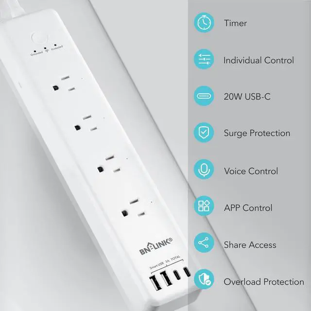 Alt view image 11 of 14 - Smart Plug Power StripSurge Protector with 4 Individually Controlled Smart Outlets, 4 USBs (incl. 20W USB-C), Compatible with Alexa and Google Home