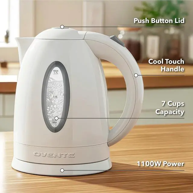 Alt view image 12 of 13 - Electric Kettle, 1.7L Fast Boiling Water Heater for Coffee or Tea, BPA Free with Water Level Gauge, Auto Shut-Off, Boil-Dry Protection, Indicator Light and Removable Filter, White KP72W