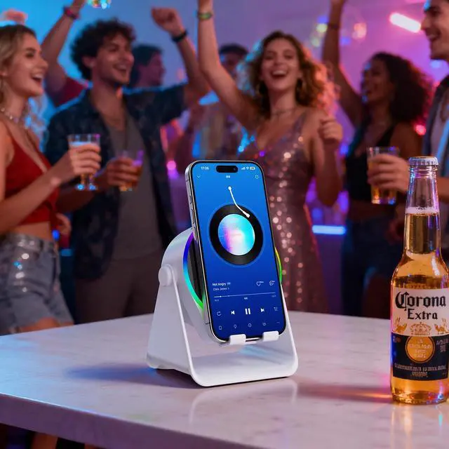 Alt view image 10 of 13 - Wireless Induction Speaker, 4 in 1 Bluetooth Speaker Phone Stand with RGB Light, 360° Rotation Phone Holder Compatible with iPhone Android iPad Samsung Galaxy, Ideal Birthday Gift for Men Women