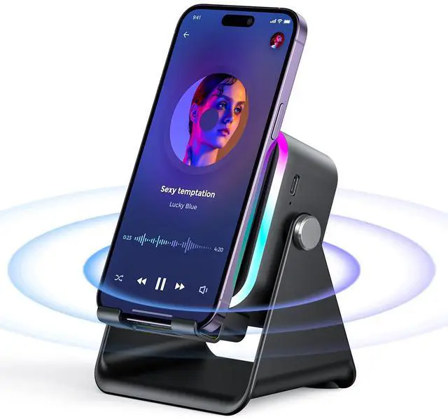 Alt view image 8 of 14 - Induction Speaker with Phone Stand 5 in 1 Wireless Induction Bluetooth Audio for iPhone Android Phone Speakers Amplifier with Rechargeable Colorful Light, Birthday Gifts for Men Women Teens (Black)