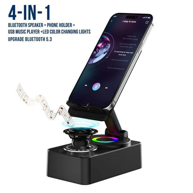 Alt view image 9 of 14 - Cell Phone Stand with Wireless Bluetooth Speaker, LED, Anti-Slip Base HD Surround Sound,Perfect for Home/Outdoor with Bluetooth Speaker for Desk Compatible with iPhone/ipad/Android,Gifts for Men Women