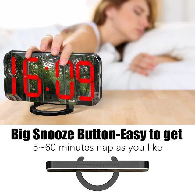 Alt view image 11 of 12 - Digital Alarm Clock, Large Mirrored LED Display, with USB Charger, Snooze Function Dim Mode Wall Hanging Beside Desk Clock for Bedroom