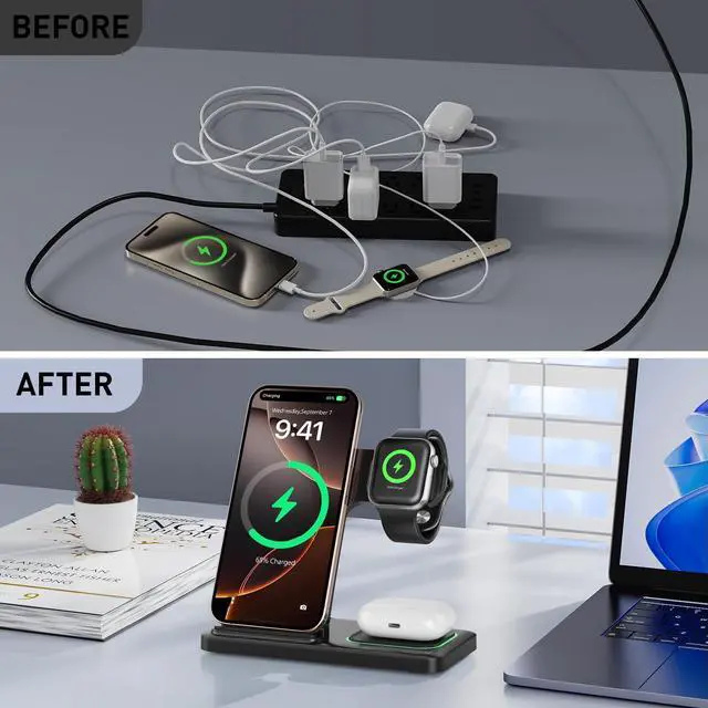Alt view image 12 of 13 - 2026 Traveling Portable Wireless Fast Charger for Apple & Android Charging Station,3 in 1 Charging for iPhone 17 16 15 14 13 12 11,Apple Watch & Air pods 4 3 2 Pro,Samsung Galaxy-Gifts for Family
