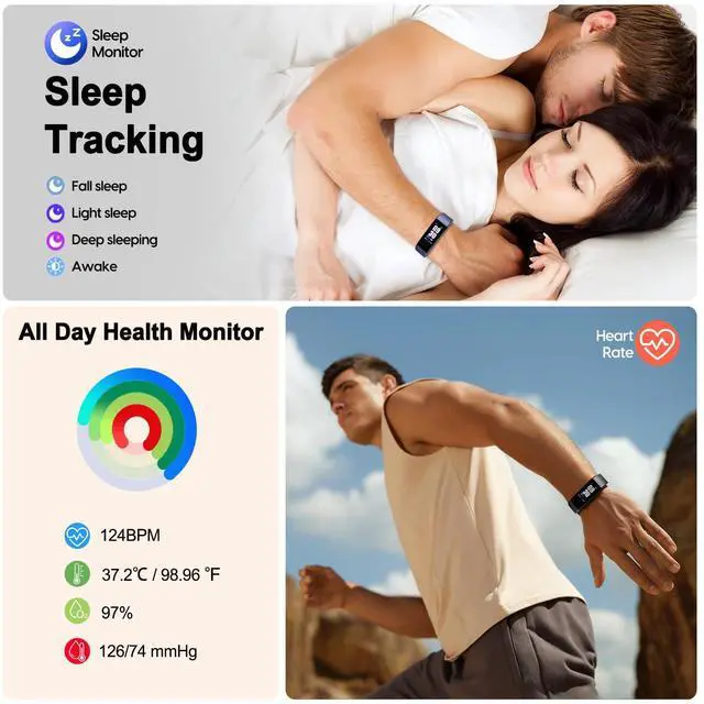 Alt view image 9 of 12 - Fitness Tracker with Step/Distance/Calories Counter, Activity Tracker with Heart Rate Monitor, Slim Style Watch IP68 Waterproof, Sleep Monitor Tracker, Pedometer Watch for Women Men