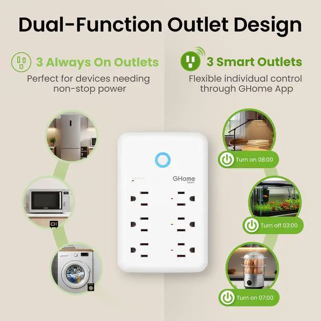 Alt view image 14 of 14 - Plug Outlet Extender, USB Wall Charger with 3 Individual Smart Outlets and 3 Smart USB Ports, Works with Alexa Google Home, Surge Protector Plug Extender for APP Control,15A/1800W