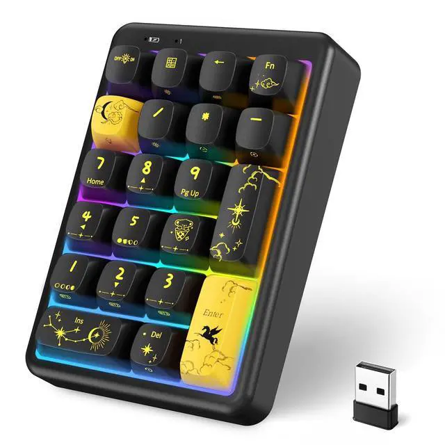Alt view image 8 of 10 - NumberPad,21Keys HotSwappable Numpad,Bluetooth5.0/2.4G/Type-C Wireless Numeric Keypad,Rechargeable Number keypad,RGB Gasket Structure Mechanical Keyboard with PBT Keycap for PC Laptop Notebook (Black)