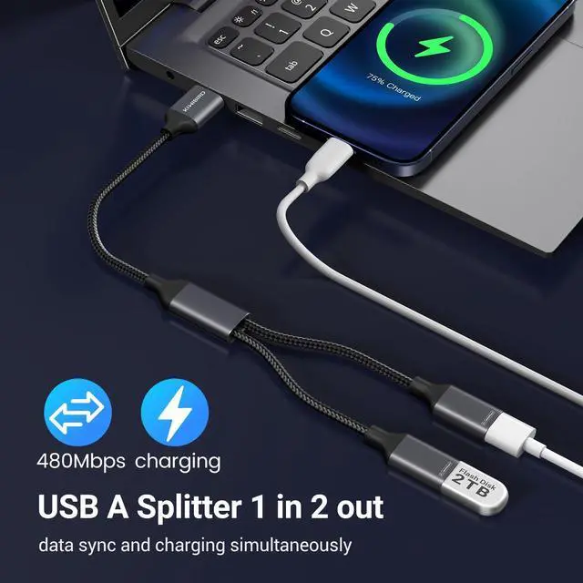 Alt view image 10 of 13 - USB Splitter 1 in 2 Out, USB Splitter Cable, Double Dual Port Adapter for Charging, Power and Data, 2 Port HUB for Laptop, PC, Smart TV, Desktop Computer, Mac, PS5, PS4, Xbox, Keyboard, Mouse