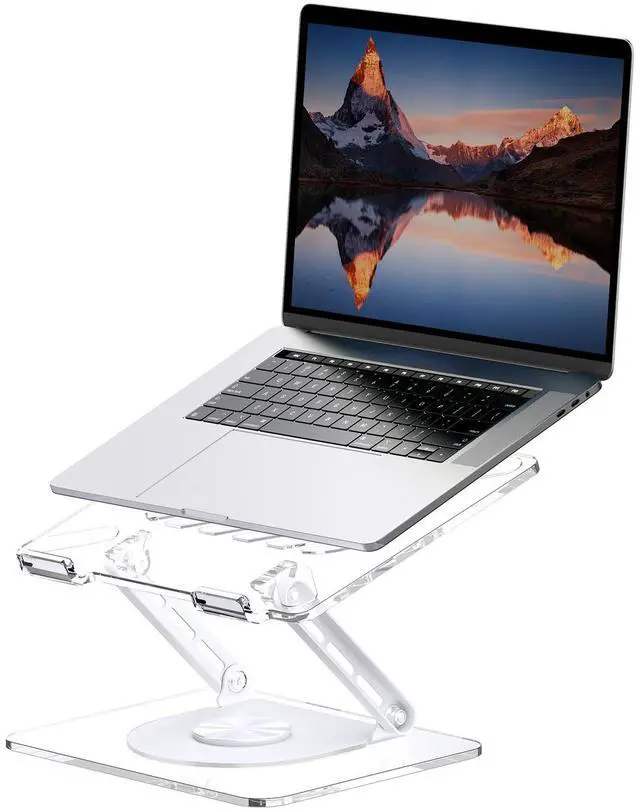 Alt view image 8 of 14 - Acrylic Laptop Stand for Desk with 360 Rotating Base Ergonimic Foldable Clear Laptop Riser Compatible with MacBook Pro/Air Notebook up to 16 Inches, Ultra Thick Acrylic Transparent