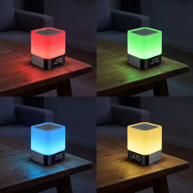 Alt view image 9 of 13 - Night Lights Bluetooth Speaker, Alarm Clock Bluetooth Speakers Touch Sensor Bedside Lamp Dimmable Multi-Color Changing Bedside Lamp, MP3 Player, Wireless with Lights