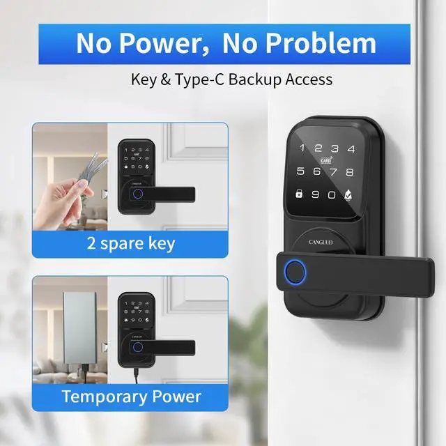 Alt view image 12 of 14 - Smart Door Lock with Handle - Keyless Entry Door Lock for Front Door, Touchscreen Keypad Door Knob Lever Lock, Fingerprint Door Handle Lock, Auto Lock, App Control, Easy Installation