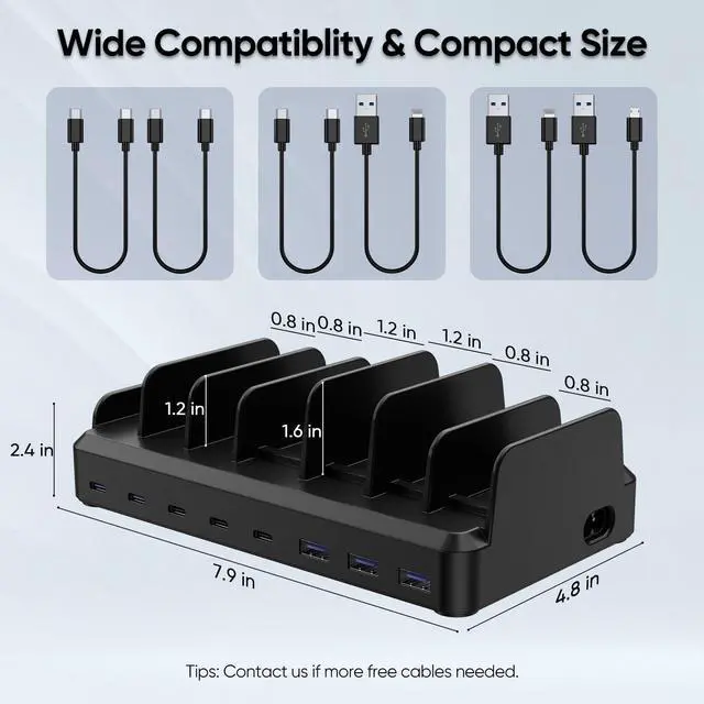 Alt view image 9 of 12 - 300W Charging Station for Multiple Devices, 8 Port Multi USB C Fast Charger Station Dock for MacBook iPhone 17/16/15/14/13/12 Samsung Pixel Series iPad, Black (6 Mixed Short Cables Included)