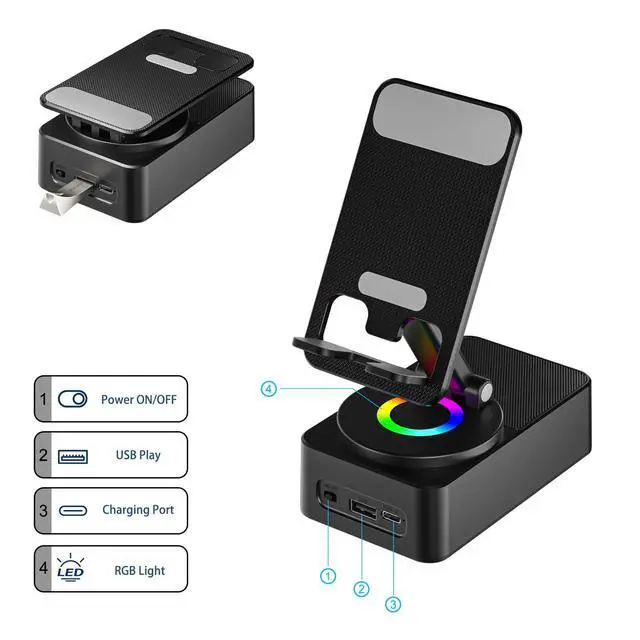 Alt view image 10 of 14 - Cell Phone Stand with Wireless Bluetooth Speaker, LED, Anti-Slip Base HD Surround Sound,Perfect for Home/Outdoor with Bluetooth Speaker for Desk Compatible with iPhone/ipad/Android,Gifts for Men Women