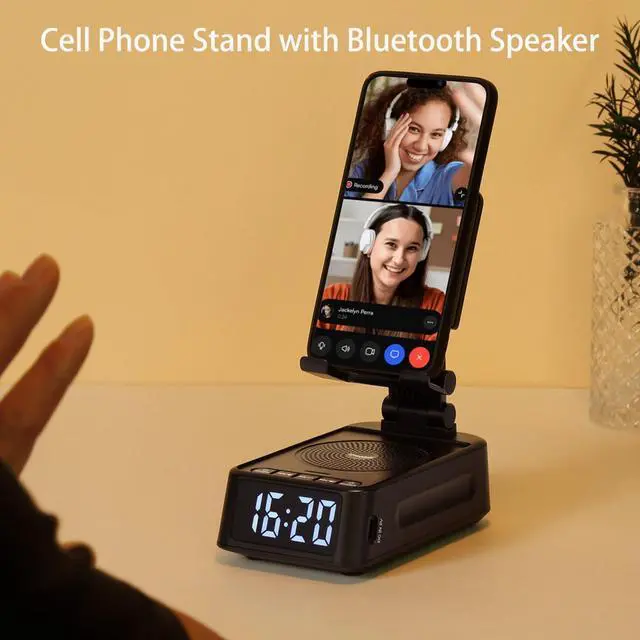 Alt view image 10 of 14 - Gifts for Men Women, Phone Stand with Bluetooth Speaker&Clock, Birthday Gifts for Him, Phone Holder with Wireless Speaker, Ideal for Dad Mom Husband Boy, Cool Tech Gadget for Men