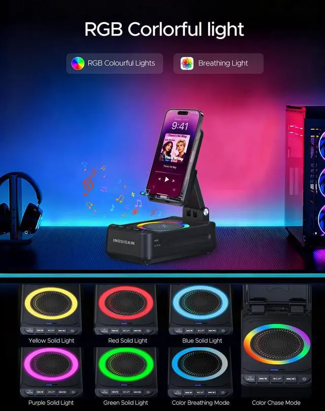 Alt view image 11 of 14 - Gifts for Him Dad Men Mother's&Father's Day, Birthday Ideas for Men Women, Cell Phone Stand with Wireless Bluetooth Speaker with Wireless Induction Audio & Colorful Led Light