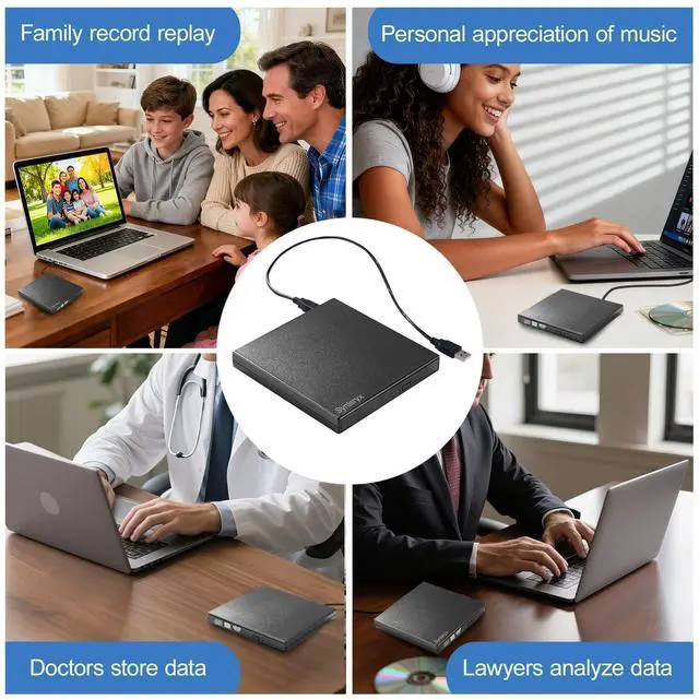 Alt view image 10 of 12 - External CD DVD Drive USB and Type-C, Portable Slim CD/DVD +/-RW Burner Reader Writer Player for Laptop Desktop PC MacBook Mac Windows Linux OS Apple Brushed Black (Matte Black-2)