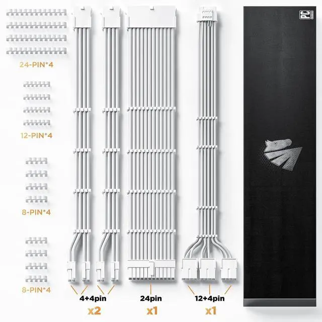 Alt view image 12 of 12 - 12VHPWR Cable Extension Kit, 16AWG Pcie 5.0 PSU Cable Extension Kit Soft Braided Power Supply Cable Extension, 24pin ATX /4+4pin EPS /12+4pin 30CM Length with Cable Combs