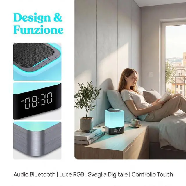 Alt view image 11 of 13 - Night Lights Bluetooth Speaker, Alarm Clock Bluetooth Speakers Touch Sensor Bedside Lamp Dimmable Multi-Color Changing Bedside Lamp, MP3 Player, Wireless with Lights