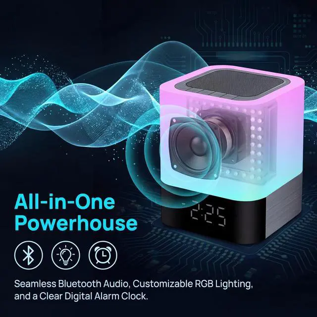 Alt view image 10 of 13 - Night Lights Bluetooth Speaker, Alarm Clock Bluetooth Speakers Touch Sensor Bedside Lamp Dimmable Multi-Color Changing Bedside Lamp, MP3 Player, Wireless with Lights