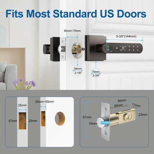 Alt view image 12 of 14 - Fingerprint Door Lock, 5 in 1 Finger Print Door Knob with Smart APP/Fingerprint/IC Cards/Password/Backup Keys, Smart Door Knob with Keypad for Bedroom, Office, Apartment, Starry Grey
