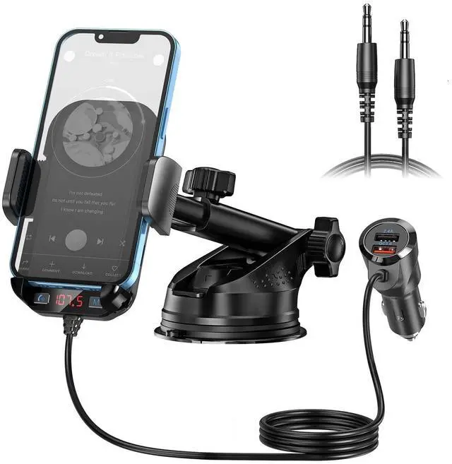 Alt view image 8 of 14 - Bluetooth Car Adapter 3 in 1 FM Transmitter Car Radio Bluetooth Transmitter with Phone Holder, QC3.0 Fast Charging, Strong Microphone, HiFi Bass Sound, Hands-Free Call (Black)