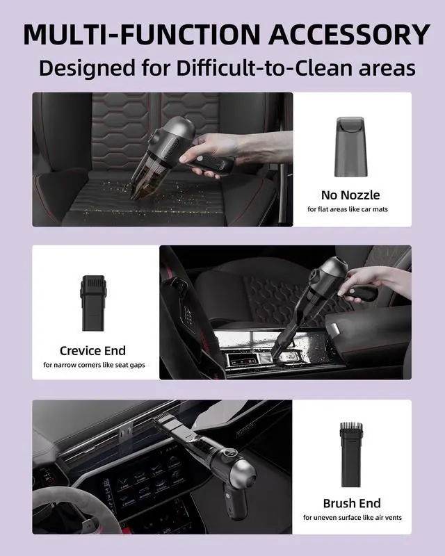 Alt view image 9 of 12 - Upgraded Mini Car Vacuum with 12000Pa, Portable 4-in-1 Blowing and Suction Function, Mini Vacuum Cleaner Air Duster Suitable for Quick Cleaning of Small Areas, Car, Office, Home, PC