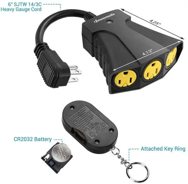 Alt view image 12 of 12 - Outdoor Remote Control Outlet, Wireless Remote Outlet Power Switch, Weatherproof 15 A Heavy Duty Electrical Plug, 3 Grounded Outlets for String Lights, 100Ft Range, UL Listed