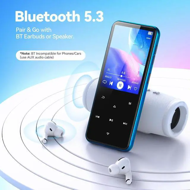 Alt view image 10 of 14 - 64GB MP3 Player with Bluetooth, M3 2.4 inch Music Player with Speaker and FM Radio, Touch Buttons, Supports Up to 128GB(Blue)