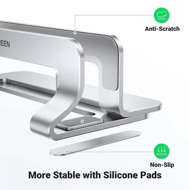 Alt view image 11 of 12 - Vertical Laptop Stand Holder for Desk Compatible with MacBook Pro, MacBook Air Stand Vertical Aluminum Adjustable for Up to 17.3 Inch Gaming Laptop, Silver