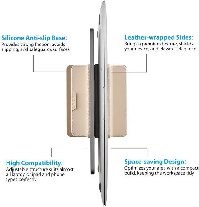Alt view image 9 of 14 - Dual Vertical Laptop Stand, 3 in 1 Upright Desktop Stand Holder with Adjustable Dock (Up to 17.3''), Leather Laptop Rack Storage Desk Organizer for Phone, Tablet, MacBook/HP/Dell/Chrome Book (Apricot)