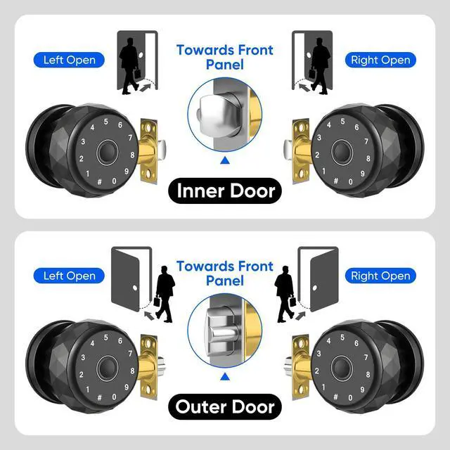 Alt view image 14 of 14 - Smart Door Knob Fingerprint Door Lock with Keypad, Keyless Entry Deadbolt for Front Door, Smart Auto Lock Deadbolt with Phone/Watch App Control, Biometric Fingerprint Gate Knob with 6 Ways to Unlock