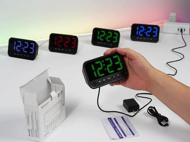 Alt view image 13 of 13 - Small LED Digital Clock for Bedroom, Loud Alarm Clock for Heavy Sleepers Adults, Teens | Plug-In Electric Desk Clock | Simple Bedside Nightstand Clock with Adjustable Volume/Brightness/Snooze Green