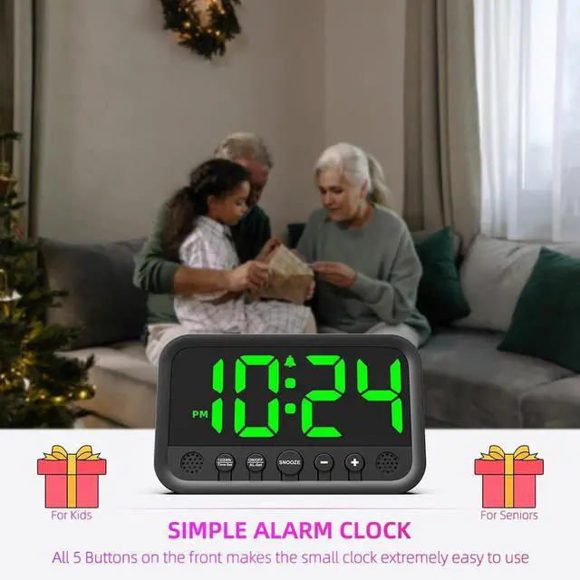 Alt view image 12 of 13 - Small LED Digital Clock for Bedroom, Loud Alarm Clock for Heavy Sleepers Adults, Teens | Plug-In Electric Desk Clock | Simple Bedside Nightstand Clock with Adjustable Volume/Brightness/Snooze Green