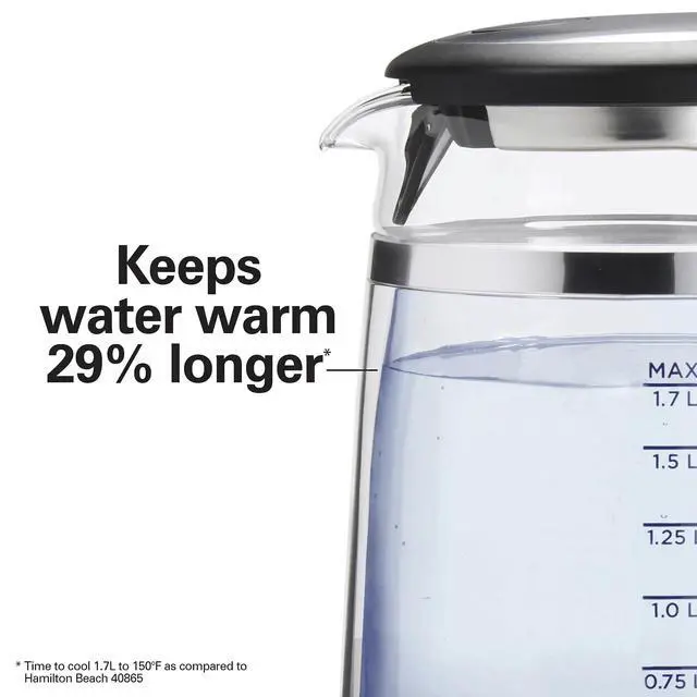 Alt view image 8 of 8 - Double Wall 1.7L Electric Kettle, Water Boiler & Heater, Built-In Mesh Filter, Auto-Shutoff & Boil-Dry Protection, Cordless Serving, Variable LED Indicator, Glass (40850)