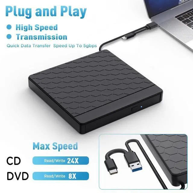 Alt view image 10 of 14 - External CD/DVD Drive for Laptop, CD Burner with 2 USB Ports &TF/SD Card Slots, DVD Player for Laptop, USB 3.0 DVD Drive External CD Reader Compatible with Laptop Desktop PC Windows 11/10/8.1/7 Mac