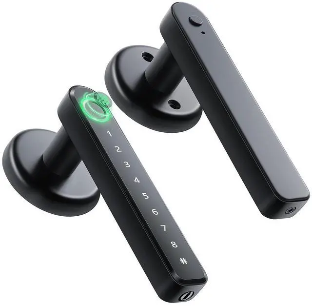 Alt view image 8 of 14 - Fingerprint Door Handle for Bedrooms - 191F 3-in-1 Fingerprint Door Lock with Keypad, Fingerprint Door Knob for Bedroom with Key, Keyless Entry Door Handle - Black
