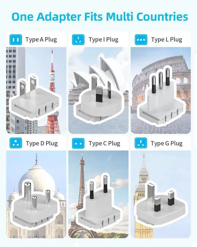 Alt view image 9 of 12 - European Travel Plug Adapter Set, 8-in-1 Travel Adapter with 4 AC, 4 USB Ports (2 USB C), US to UK/EU Universal Travel Adapter, International Power Adapter with Type C/G/D/L/A/I Detachable Plugs