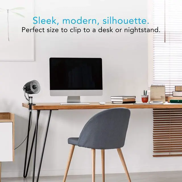 Alt view image 6 of 10 - Pivot Clip Personal Air Circulator, 3-Speed, Portable Desk Fan with Multi-Surface Clip, 360-Degree Adjustable Axis, 9 in Tall, 4 in Diameter, Whisper Quiet, Black