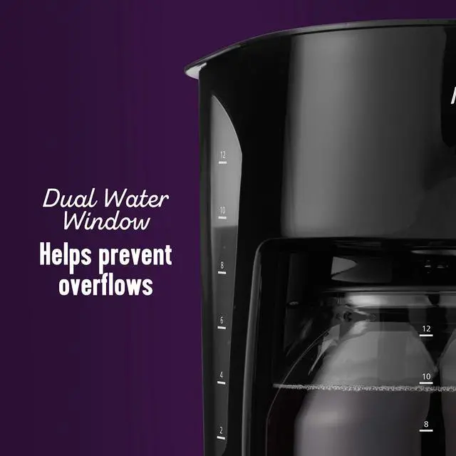 Alt view image 8 of 10 - Black Coffee Maker, 12 Cups, with Auto Pause and Glass Carafe, Perfect for Home and Office Use
