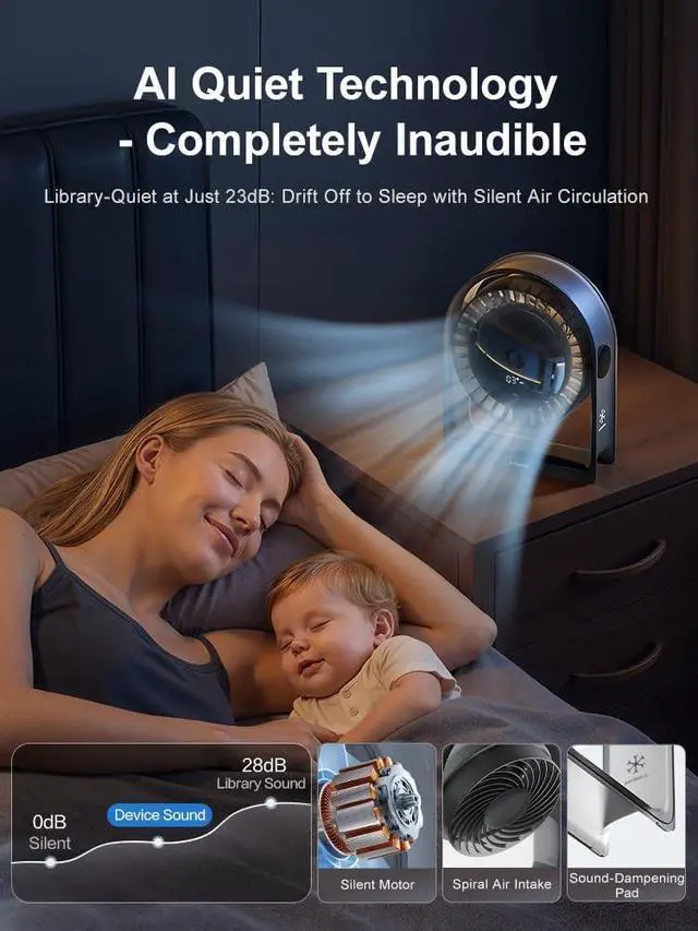 Alt view image 11 of 13 - 2026 New Desk Fan, Quiet Air Circulator Mini Fan for Bedroom, Portable Smart Display USB Fan, 4 Speeds Strong Airflow, 120°Tilt, Small Desktop Table Fans For Office Bedside Room, Translucent Black