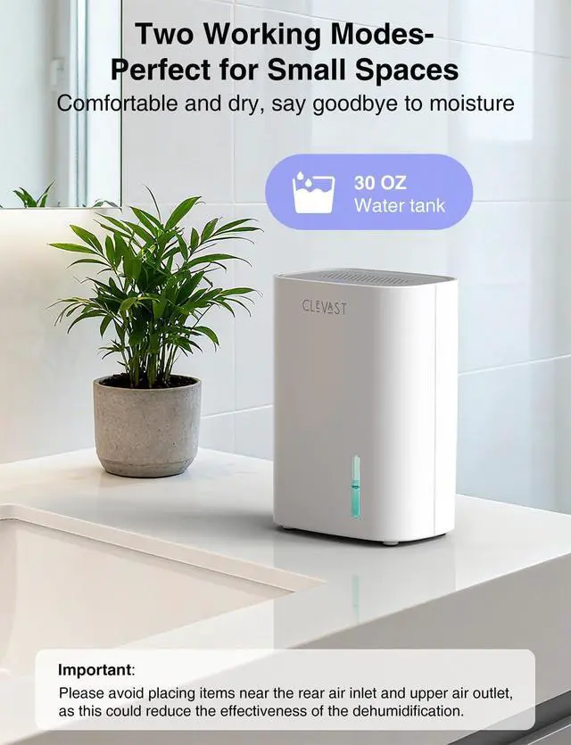Alt view image 9 of 14 - Small Dehumidifier for Home, 30oz Compact Mini Dehumidifier with Auto Shut-Off, Quiet 24dB Portable Air Dehumidifier for Bathroom, Bedroom, Closet, RV
